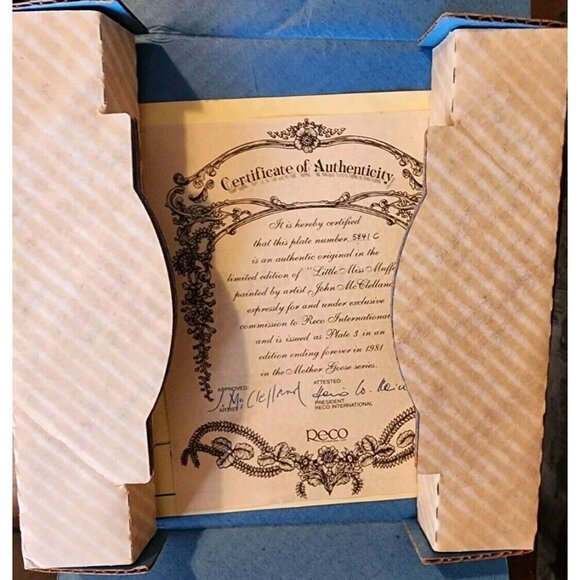 RECO 1981 Little Miss Muffet Plate Mother Goose John McClelland 3rd with COA - Picture 3 of 10